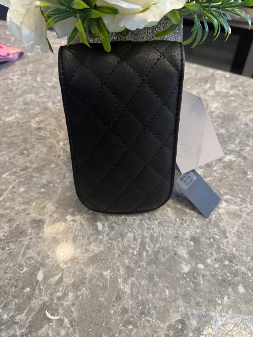 Quilted Black Vegan Leather Mini Crossbody with Gold Turn-Lock - Picture 3 of 4